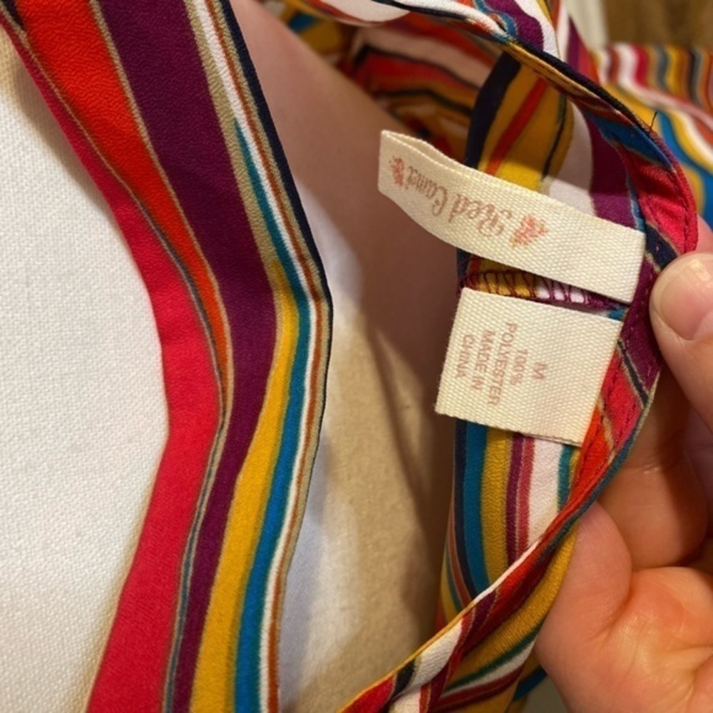 Red Camel Colorful Wavy Striped Midi Dress with Elastic Waist - Picture 3 of 7